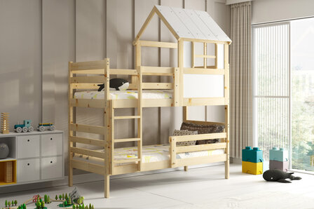 Erchie huis stapelbed masseif hout 90x190