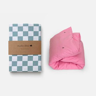 Studio Ditte hoeslaken blokjes steenblauw 140x200