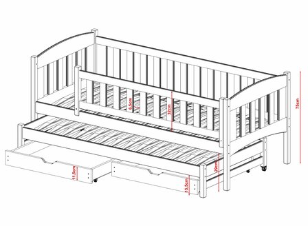 Amateo bedbank met logeerlade en opberglade massief grenen 90x200 wit