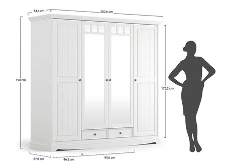 maten 4 deurs kast bornezo