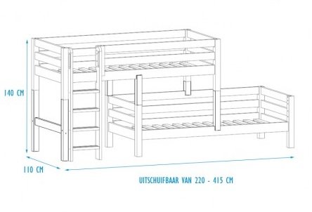 Infanskids Thijs hoekstapelbed 90x200 grenen wit
