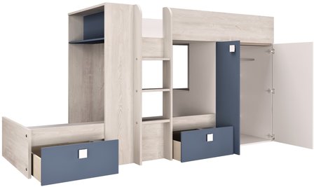 Trasman Maxim 90x200 stapelbed met kast essen - blauw