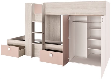 Trasman Maxim 90x200 stapelbed met kast essen - oud roze