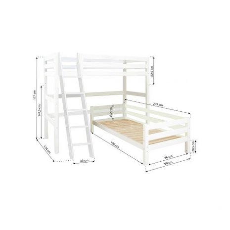 Hoppekids Premium hoek stapelbed 90x200 schuine trap grenen wit