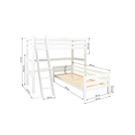 Hoppekids Premium hoek stapelbed 90x200 schuine trap flex frame bodems wit