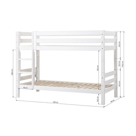 Hoppekids Premium stapelbed 90x200 rechte trap grenen wit