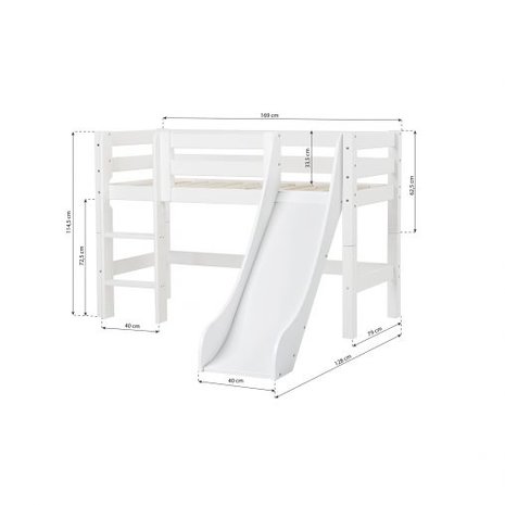 Hoppekids Premium halfhoogslaper 70x160 glijbaan rechte trap wit