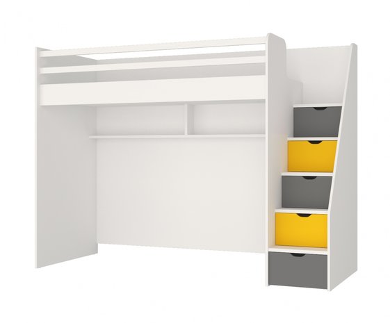 Maken deze Monarch Neo hoogslaper met bureau en kledingkast 90x200 wit - geel -  Kinderbeddenstore