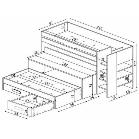 Trasman Spectra stapelbed met bureau 90x200 wit cascina 