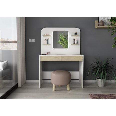 Trasman Vanity secret make-up tafel wit - eiken