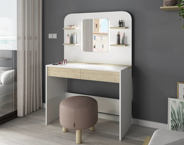 Trasman Vanity secret make-up tafel wit - eiken