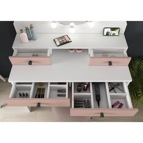 Trasman Vanity star make-up tafel wit oud roze