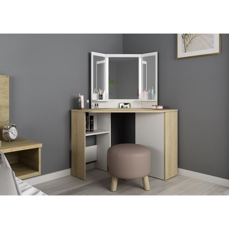 Trasman Vanity chic make-up tafel wit - eiken