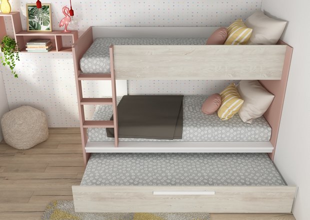 Trasman Jules stapelbed met 90x200 wit oud roze - Kinderbeddenstore