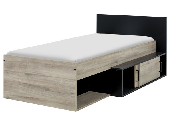 Erquy bed met opbergkast 90x200 eiken naturel / zwart look