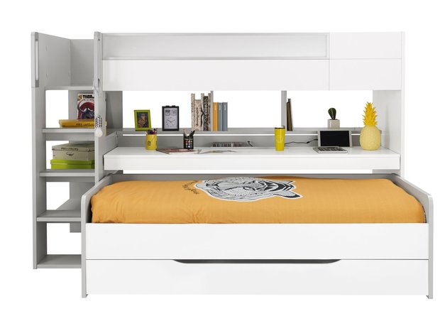 Gautier Dimix met bureau en logeer bed 90x200 grijs - wit - Kinderbeddenstore