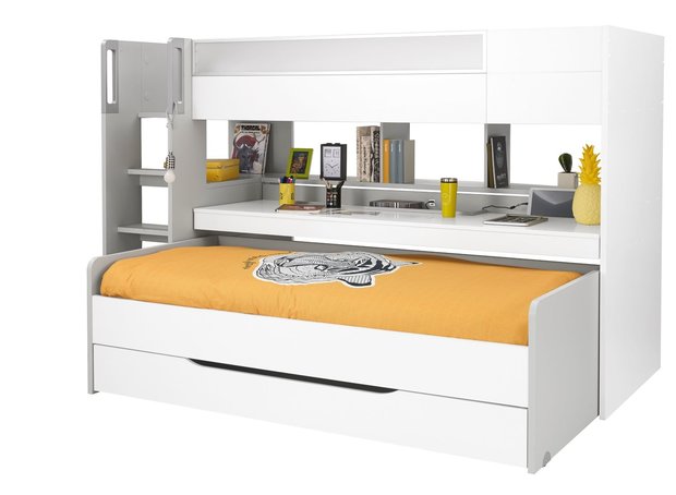 Moderniseren concept Onaangenaam Gautier Dimix hoogslaper met uittrek bureau en logeer bed 90x200 grijs -  wit - Kinderbeddenstore