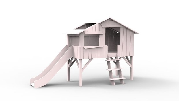 Mathy by Bols halfhoog design boomhut bed met glijbaan poeder roze
