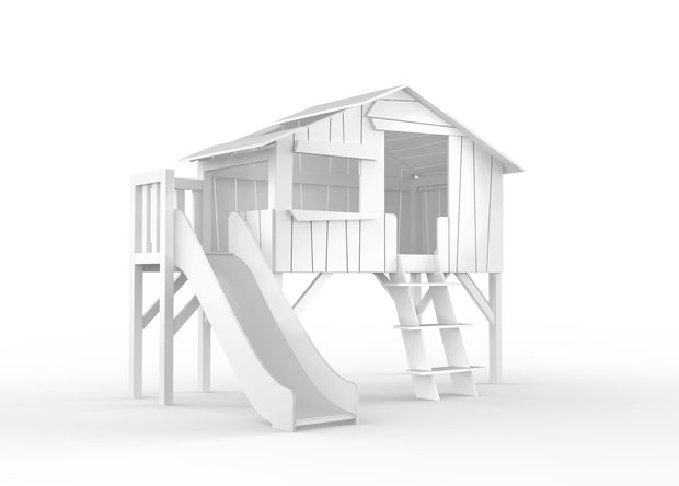 boomhut bed platform glijbaan wit