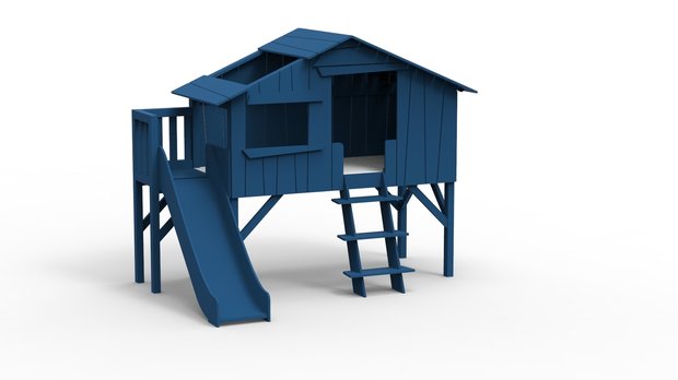 boomhut bed platform glijbaan blauw