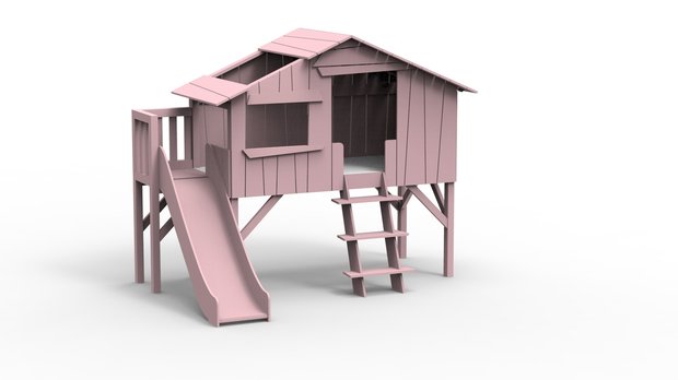 boomhut bed glijbaan winter roze