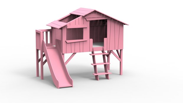 boomhut glijbaan licht roze