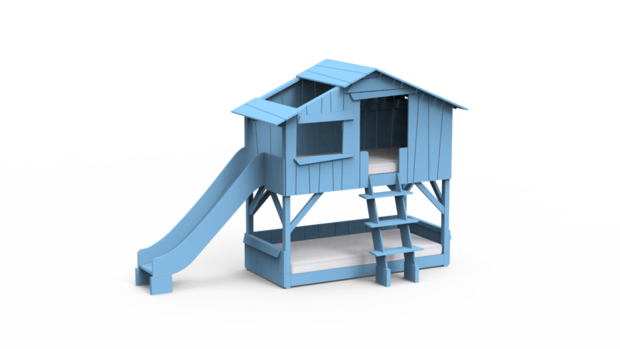 boomhut stapelbed glijbaan azur blauw