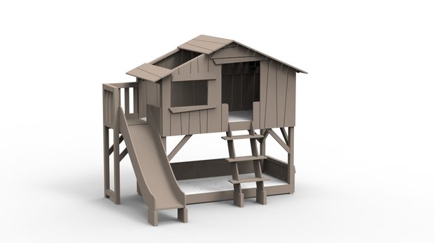 boomhut stapelbed platform glijbaan taupe