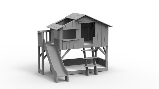 boomhut bed glijbaan platform cement grijs