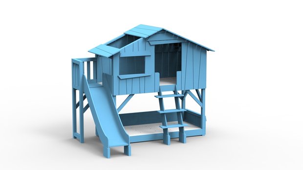 boomhut bed glijbaan platform azur blauw