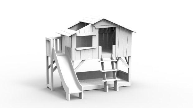 boomhut bed glijbaan platform wit