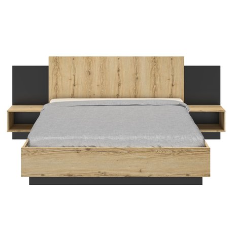 Mimizan twijfelaar bed 160x200 rustiek eiken en zwart look