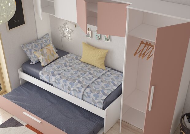 Trasman Pesaro 90x200 bed wandmeubel 90x200 essen - roze