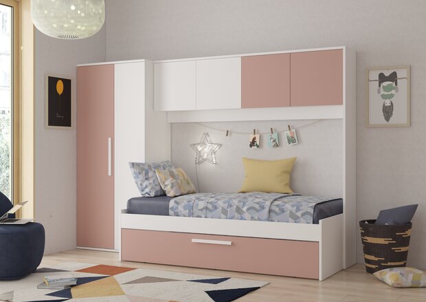 Trasman Pesaro 90x200 bed wandmeubel 90x200 essen - roze