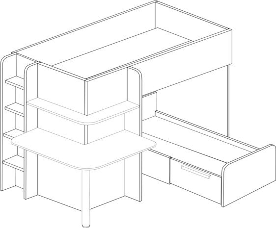 Trasman Osimo hoekstapelbed  90x190 met kast en bureau essen - antra