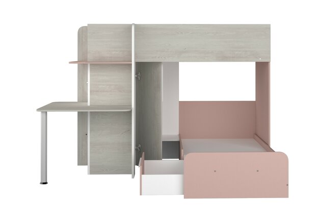 Trasman Osimo hoekstapelbed  90x190 met kast en bureau essen - roze