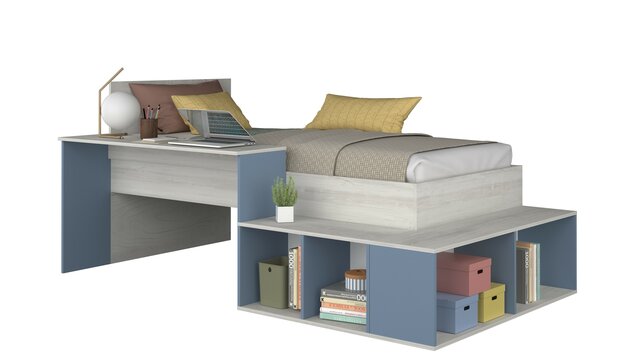 Trasman Cesaro compact bed 90x200 met bureau en kast blauw- eiken 
