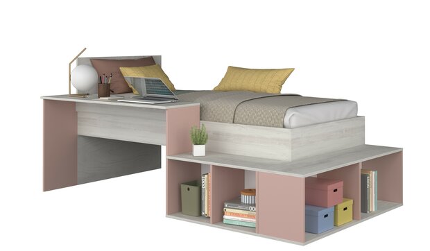 Trasman Cesaro compact bed 90x200 met bureau en kast roze- eiken 