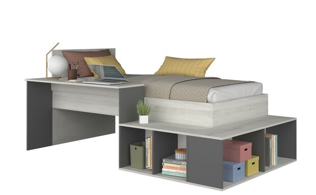 Trasman Cesaro compact bed 90x200 met bureau en kast antra - eiken 