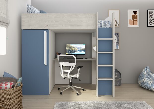 Trasman Mistretta hoogslaper met bureau blauw