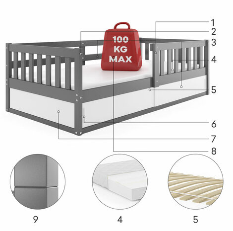 Strudano peuterbed 80x160 met schuifdeur grijs *gratis matras