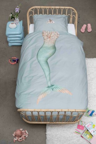 Snurk dekbedovertrek Mermaid aqua 1 persoons 140x200/220