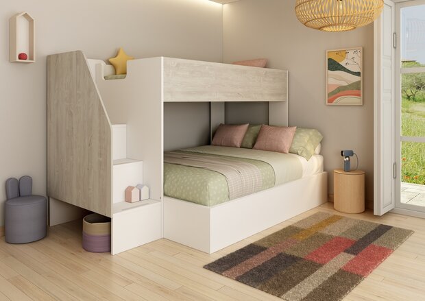 Trasman Easy 90x190/140x190 family stapelbed met zij trap wit -cascina