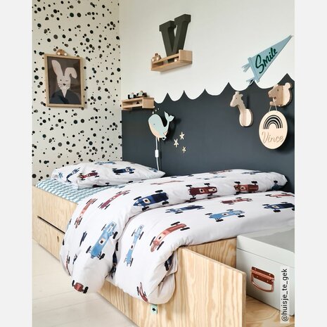 Studio Ditte hoeslaken blokjes steenblauw 90x200