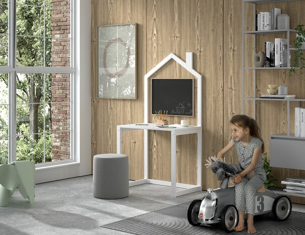 Bureau in huisje massief grenen wit