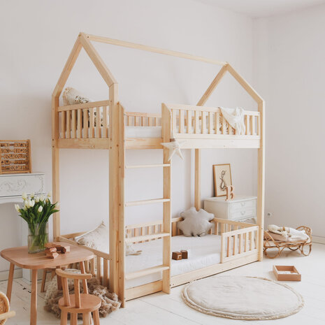 Bianco huis stapelbed 90x200 onbehandeld hout