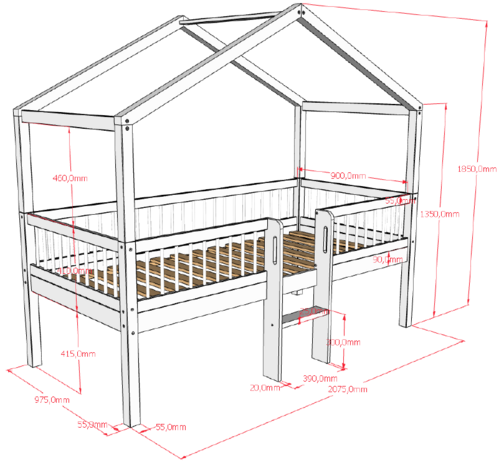 Forrest compact huis bed midden trap 90x200 massief eiken