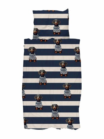 Snurk Pierre overtrek 140x200 blauw wit hondje