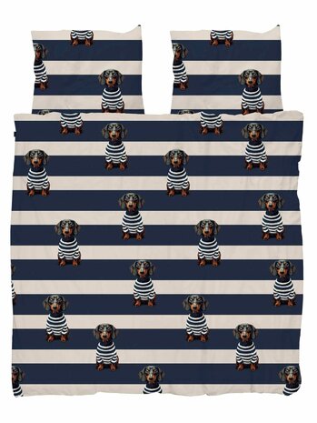 Snurk Pierre overtrek 240x200 blauw wit hondje