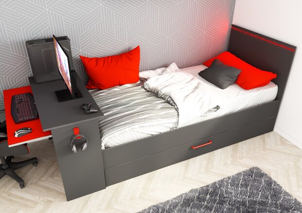 Trasman Gangi game bed 90x200 met bedlade bureau en led antra 